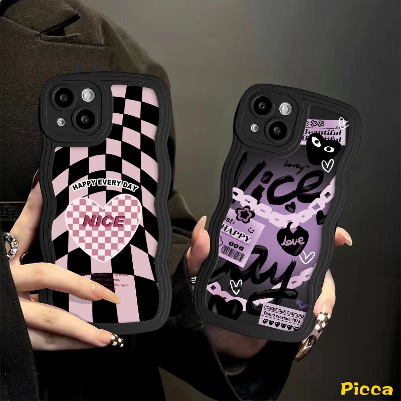 Untuk Infinix Hot 11s 10s 20 10 9 12i 10Lite 20s 8 12 Pro Hot 10 11 9 12 Play Note 12 G96 10 Pro Smart 6 4 5 Plus Ins Trendy Keren Checkerboard Bagus Cinta Hati Bergelombang Tepi Lembut Sarung