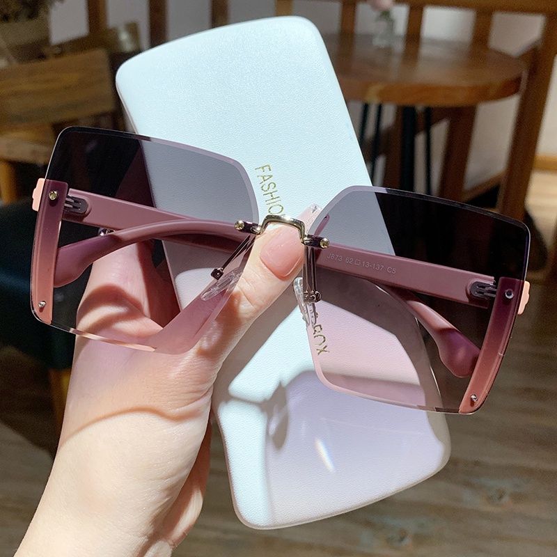 (YUZHU) Trendy Kacamata Hitam Tanpa Bingkai Untuk Wanita Premium Sense Sticker Fine Glitter Frame Sunglasses