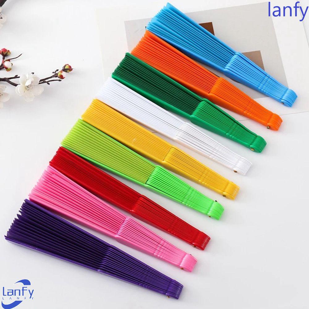 Lanfy Kipas Angin Lipat 7inch Serbaguna Warna Solid Foldable Square Dance Props Mie Polos Craft Fan