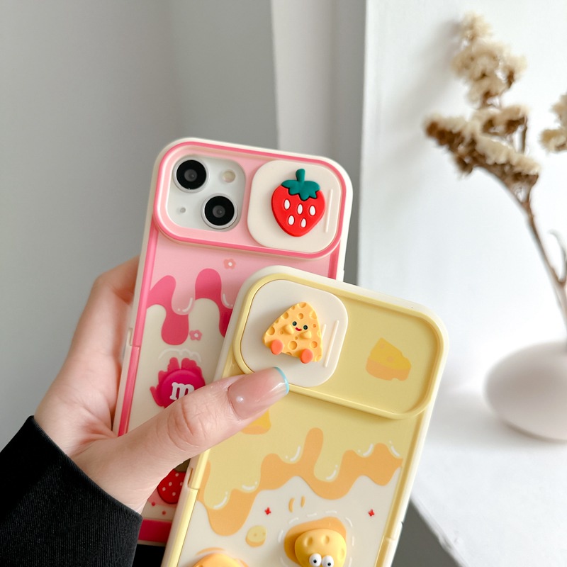 【Push Window &amp; Holder】Strawberry Cheese Doll Soft Silicon Case HP iP iPhone 14 + Plus 12 13 Pro Max 11 Matte FTD Casing Apple