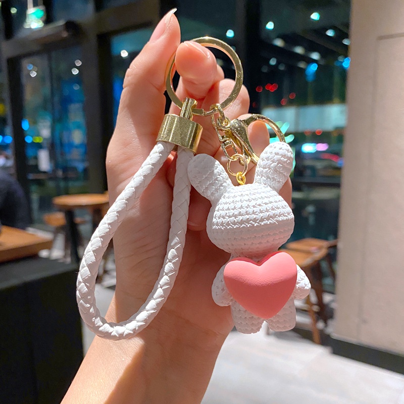 INPODS 3d Resin Rajut Bunny Kelinci Dengan Liontin Gantungan Kunci Cinta Hati Untuk Airpods Inpods1 2 3 PRO 4 6 12 I12 i13 Pro4 pro6 Bluetooth Earphone Case Cover Pendant Dengan Tali Anti Hilang