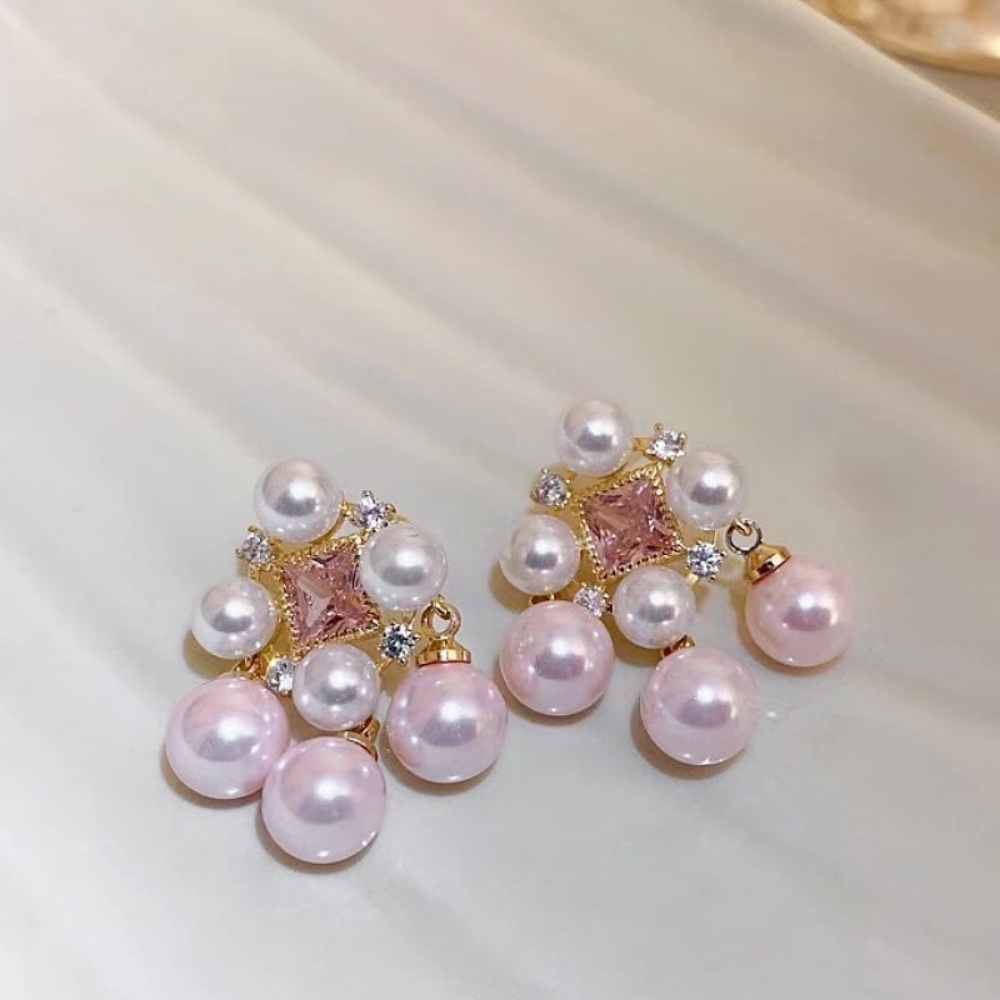 Deartiara Anting Mutiara Zirkon Persegi Gaya Istana Retro Dengan Gaya Elegan, Rasa Mewah, Dan Anting Kelompok Kecil