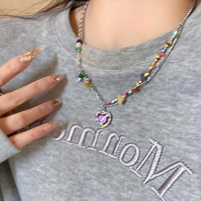 Kalung Liontin Hati Manik Warna-Warni Bohemian Zirkon Kalung Untuk Wanita Fashion Perhiasan Aksesoris