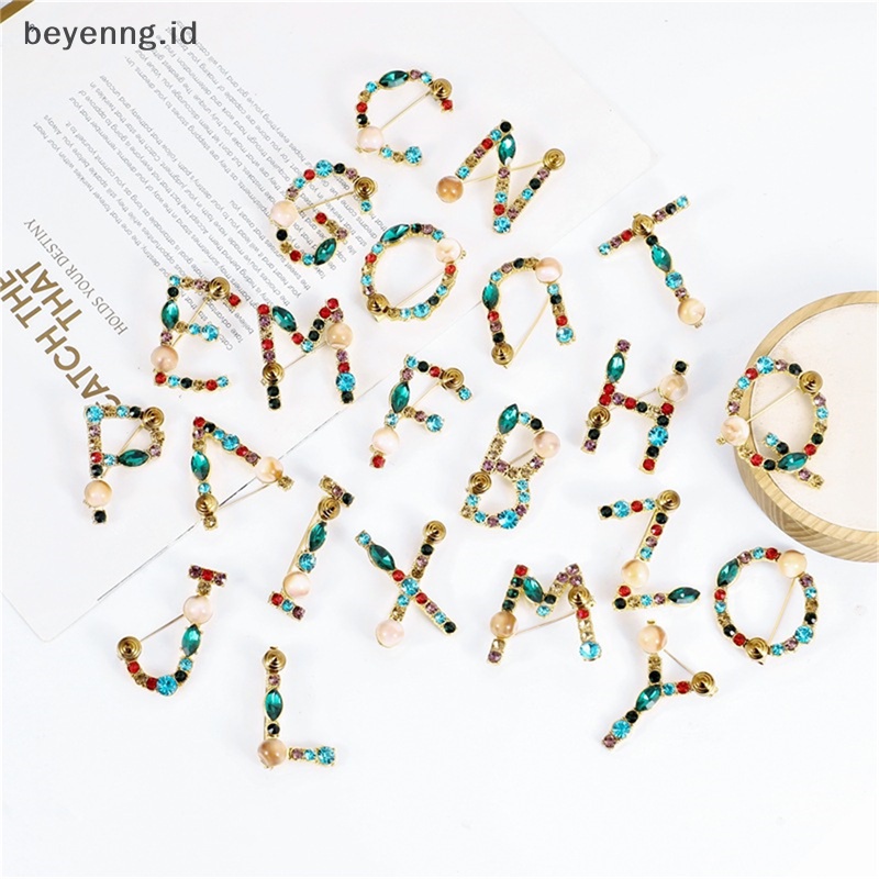 Beyen 26huruf Berlian Imitasi Bros Alfabet Pin Desain Warna-Warni Fashion Perhiasan Hadiah ID