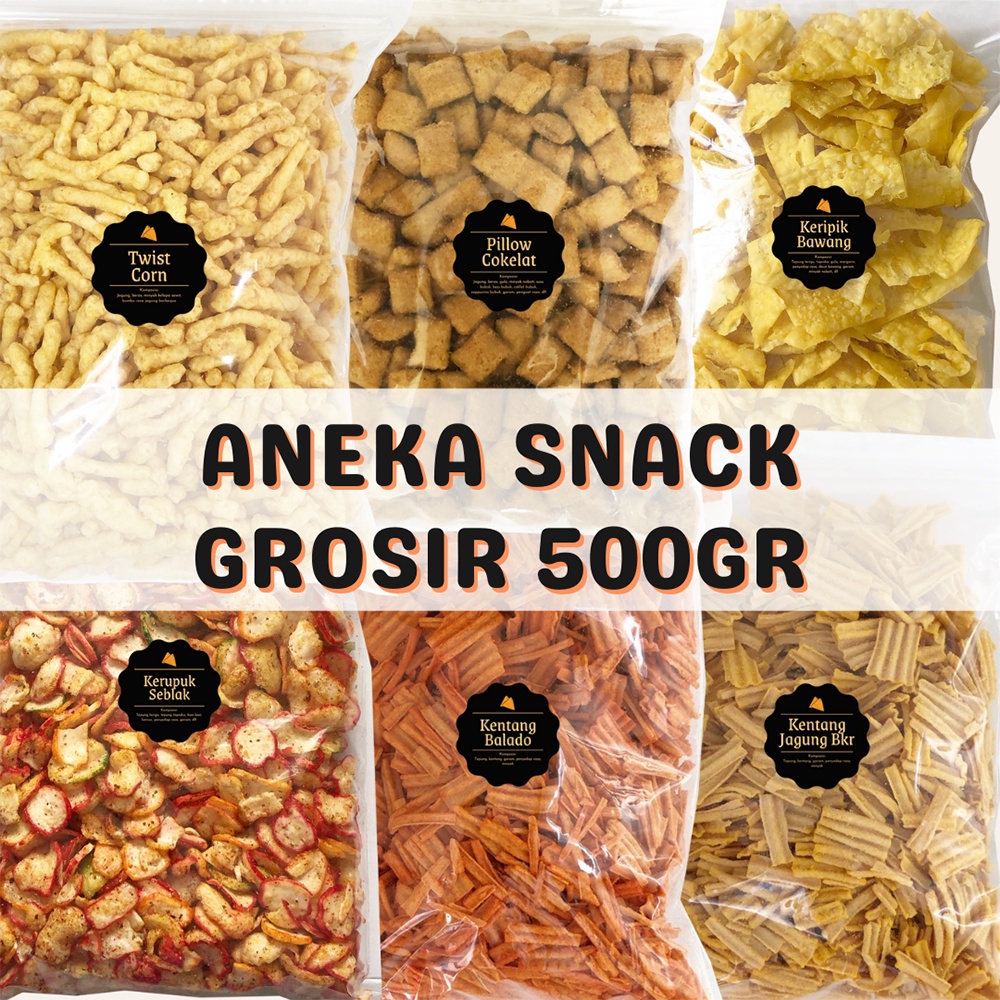 

Aneka Snack 500 Gram / Grosir Kiloan / Cemilan Camilan Bal Grosiran Snack Grosir Surabaya Murah