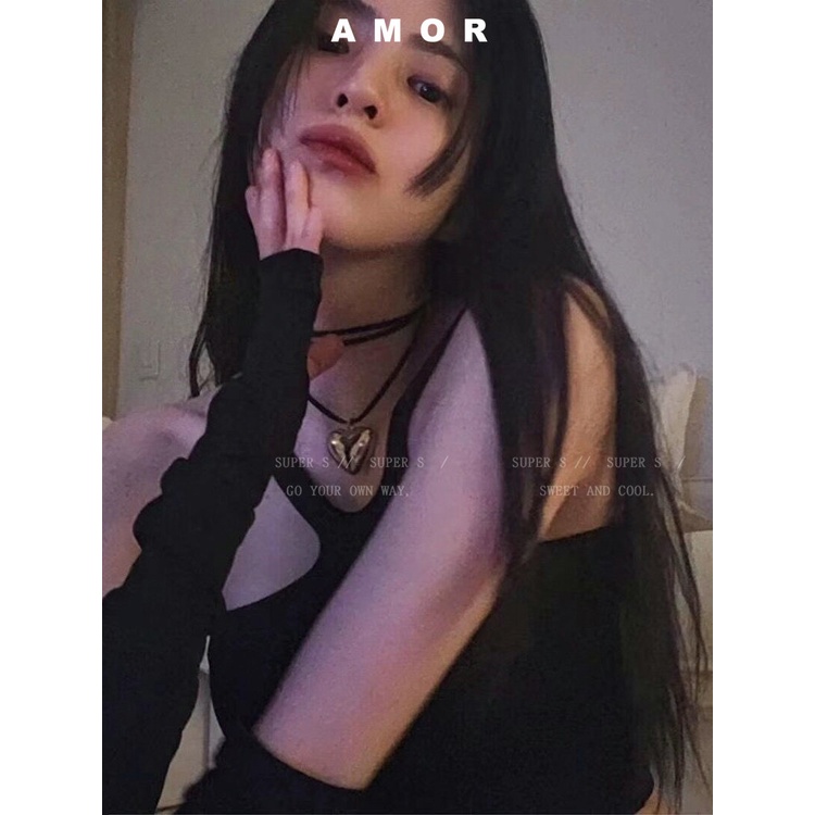 Metal Heart bow sexy Gaya Korea Tali Hitam choker Kalung Pendan