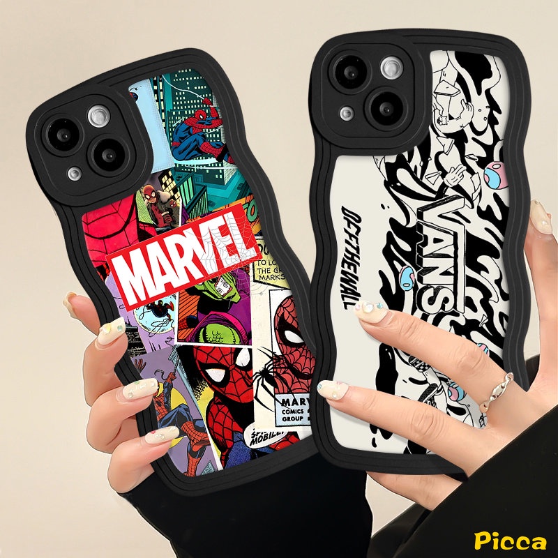 Untuk Redmi 10C 9A 9C A1+10 9 A1 12C 9T 10A Note9 10s 11s 9s 8 11 10 Pro POCO X3 NFC Pro M3 Mi 11T Pro Merek Trendi M.ARVEL Kartun Anime Graffiti Label Wavy Edge Soft Cover Sarung