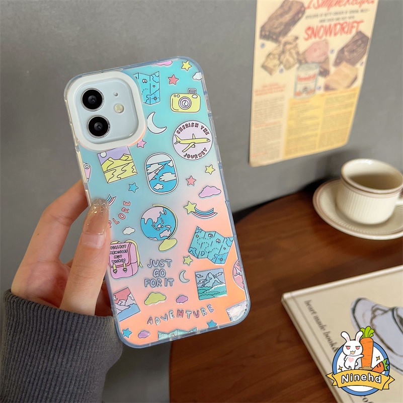 IPHONE Casing Kompatibel Untuk Iphone14 13 12 11 Pro Max X Xr Xs Max8 7 Plus SE 2020 Ins Kartun Graffiti Gaya Eropa Amerika Casing Ponsel Matte Laser Bening Shockproof Cover Pelindung