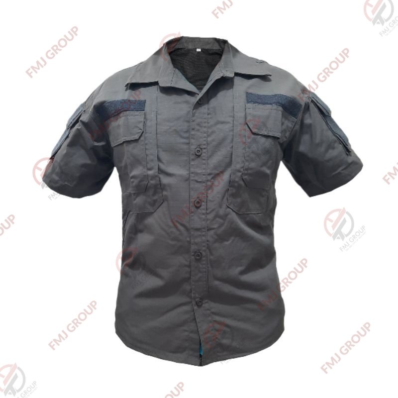 Kemeja Tactical / Kemeja Helicon Abu Tua Lengan Pendek Ripstop Katun