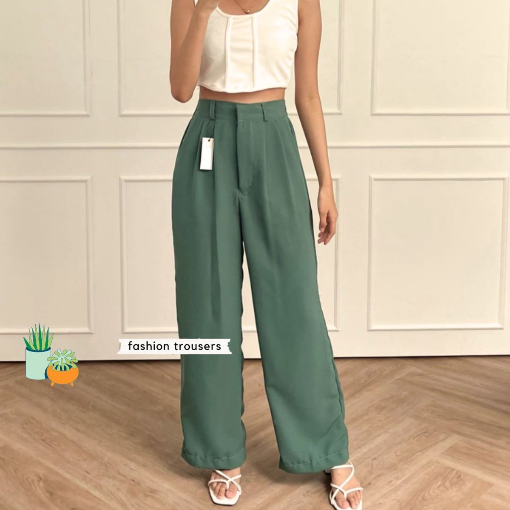 TOPGROSIR TG1713 Loose Pants Celana Kulot Highwaist Wanita/Celana Kerja Kasual Ala Korea Anti Kusut Levieree Lokal