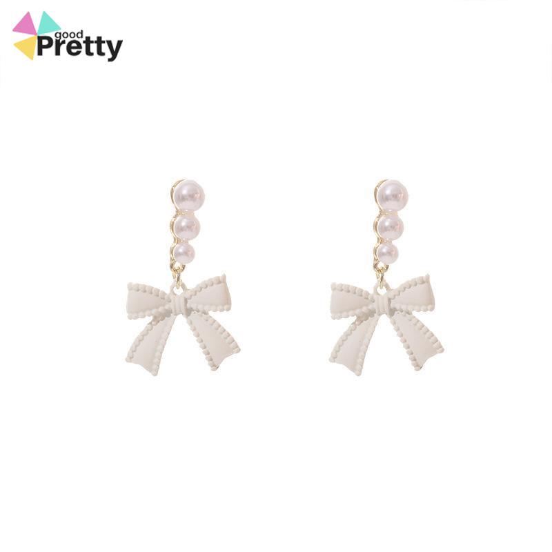 Anting S925 Simpul Busur Mutiara Perak Off-white Desain Anting Rasa untuk Wanita  - PD