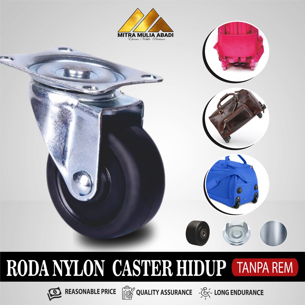 Roda Caster Hitam  Roda Nylon Roda Koper Hidup Tanpa Rem Per PCS