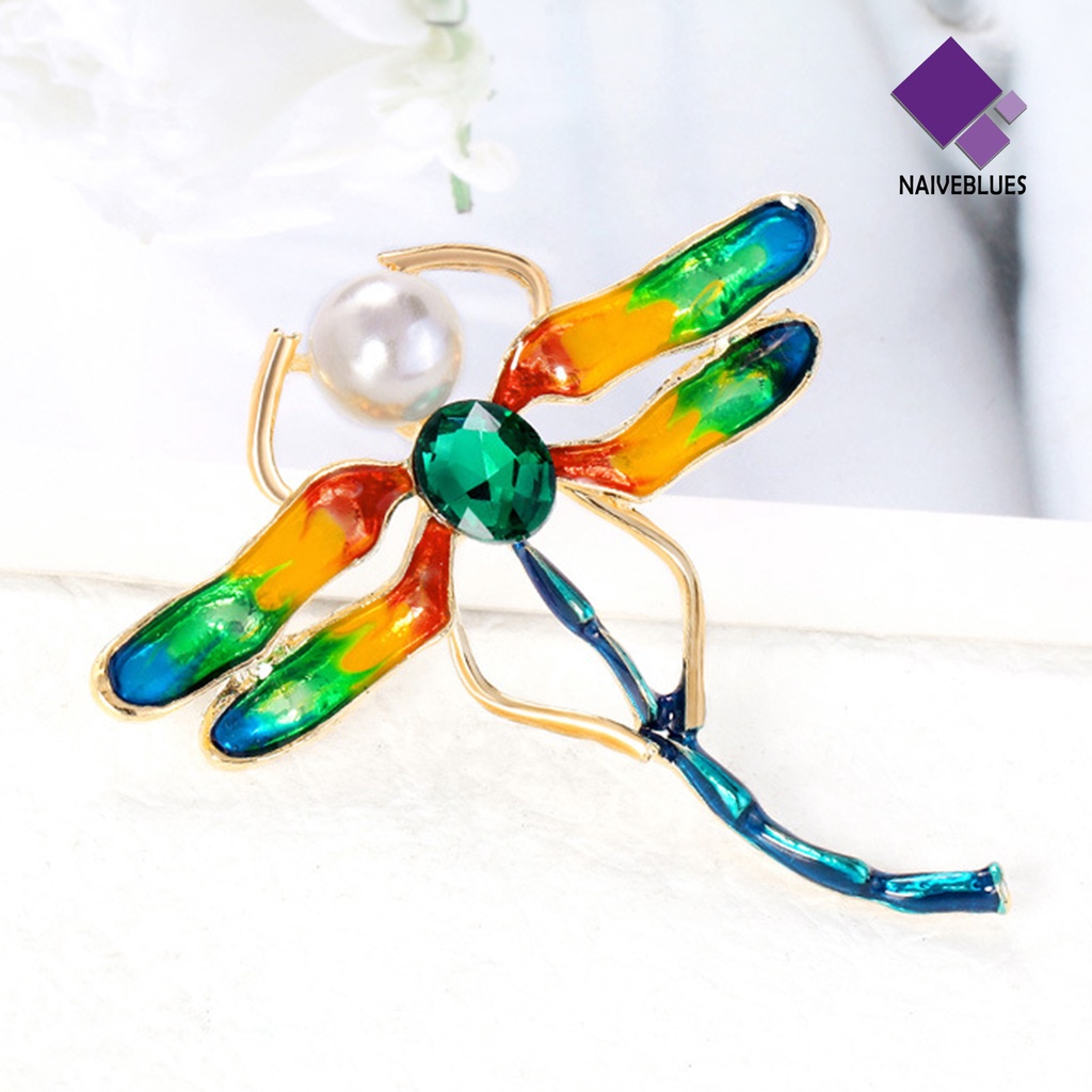 &lt; Naiveblues &gt; Bros Pin Capung Warna-Warni Lucu Menetes Minyak Mutiara Kerah Pakaian Dekor
