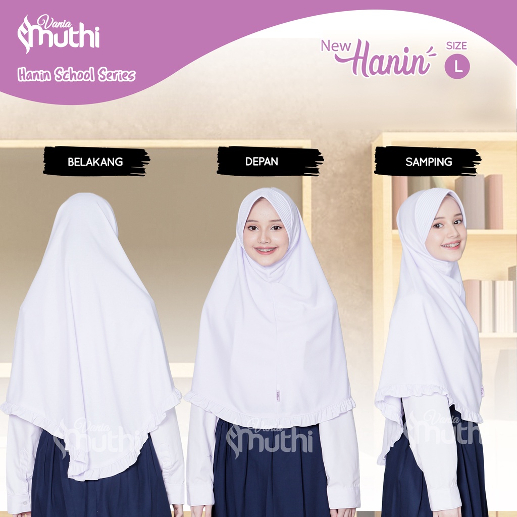 Jilbab Sekolah New Hanin L (SMP) Bergo Remaja - Vania Muthi