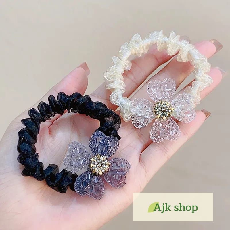 Ikat Rambut Fashion Korea Dengan Hiasan Diamond Bunga Premium