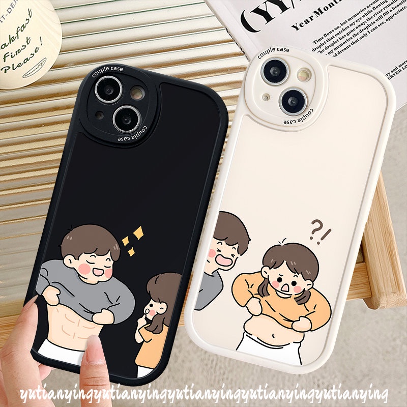 IPHONE Kreatif Lucu Otot Perut Anak Laki-Laki Perempuan Case Kompatibel Untuk Iphone11 13 12 14 Pro Max 7Plus 6 7 6s 8plus XR XS X Max SE 2020 Pasangan Shockproof Soft Silicone Lovers Phone Cover