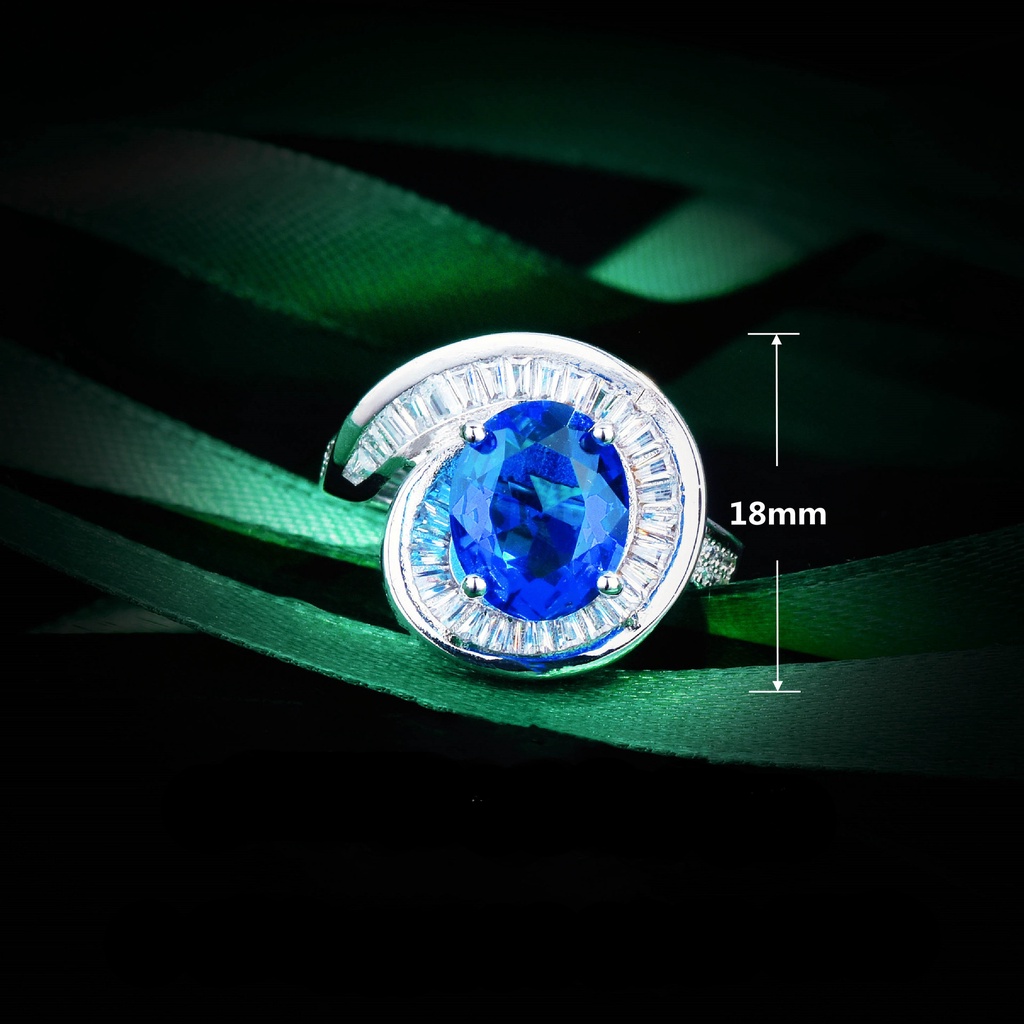 Goldkingdom Aksesoris Perhiasan Fashion Ready Stock Cincin Safir Royal Memutar Langit Berlian Biru Warna-Warni Harta Karun Handpiece