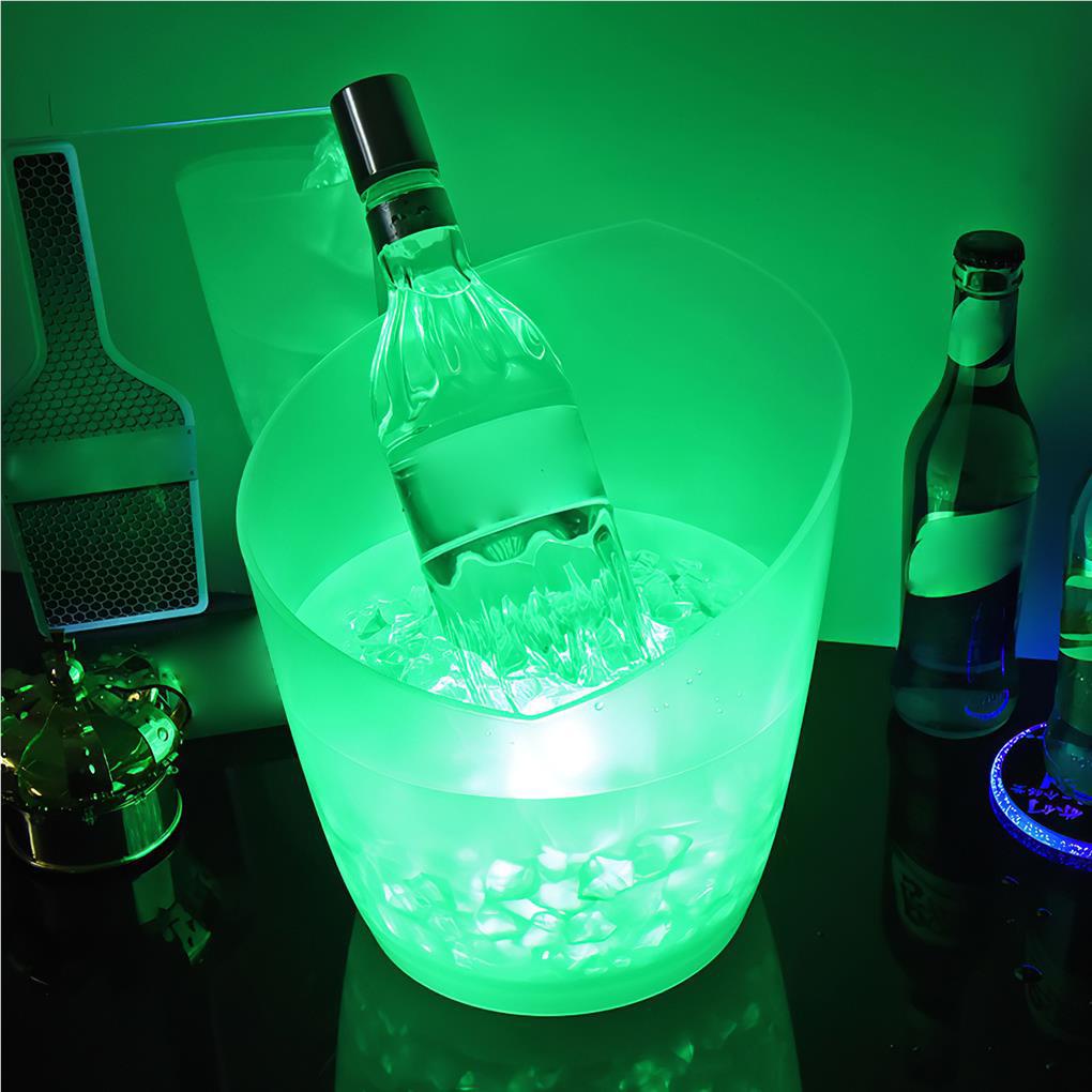 5l Luminous Ice Bucket 7warna Berubah LED Wine Freezer Minuman Beer Cooler Dapur Bar Champagne Ice Bucket Desain Mulut Miring Untuk Pesta Perlengkapan Pendingin Wine