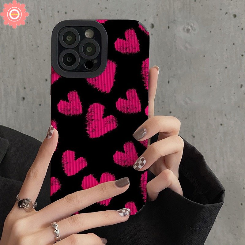 IPHONE Retro Fashion Leopard Cinta Hati Ponsel Case Kompatibel Untuk Iphone11 12 14 13 Pro MAX XR 7 8 Plus X XS MAX 7Plus Shockproof Lembut Tpu Silicon Mewah Tekstur Kulit Cover