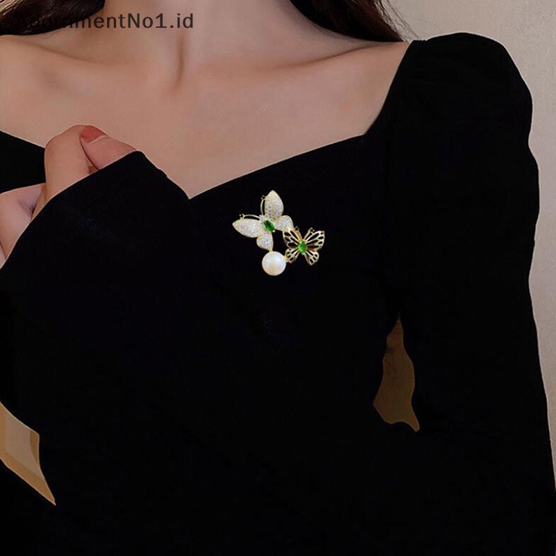 [AdornmentNo1] Trendi Kupu-Kupu Berlian Imitasi Mengkilap Gadis Bros Elegan Mutiara Serangga Bros Pin Untuk Wanita Aksesoris Pakaian Jewellry Hadiah [ID]