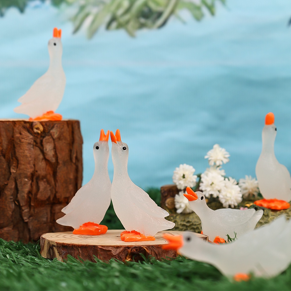 Kartun Swan Model Boneka Bonsai Dekorasi Rumah/Mainan Miniatur Rumah Boneka Mini Acak/Mini Luminous Angsa Putih Mikro Lanskap Resin Ornamen/Dashboard Mobil Dekorasi