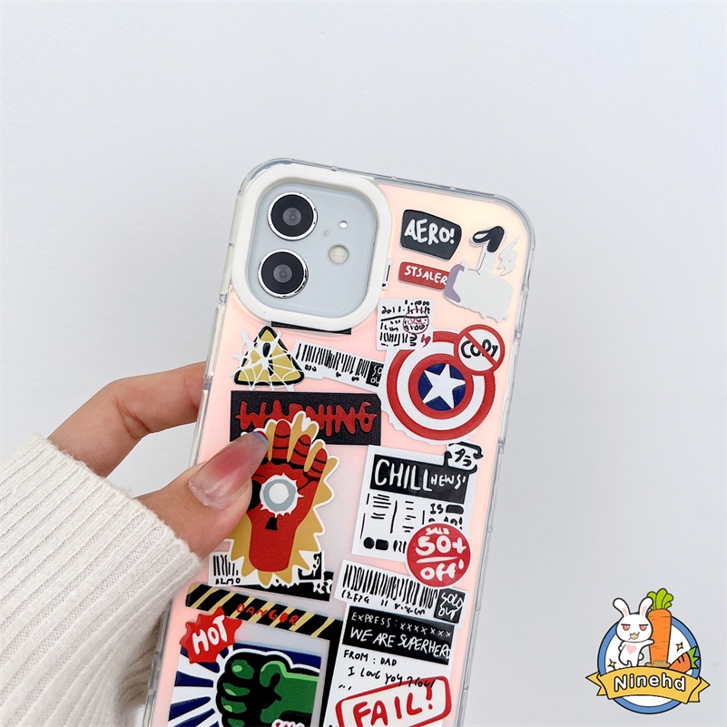 IPHONE Marvel Avengers Alliance Phone Case Kompatibel Untuk Iphone14 13 12 11 Pro Max X Xr Xs Max8 7 Plus SE 2020 Laser Silikon Soft Case Dua Lapisan Shockproof Cases Cover Pelindung