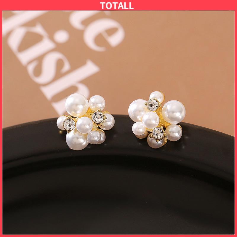 COD Anting Mutiara Fashion Design Sense Berlian Imitasi  Anti Alergi Anting Perak-Totall