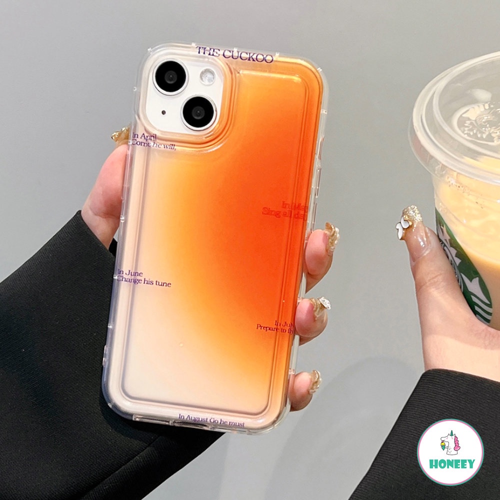 Fashion Gradient Orange English Phone Case Untuk iPhone 11 Pro Max13 14 12 Pro Max XS XR 6 7 8 Plus Shockproof Lembut TPU Cover Pelindung