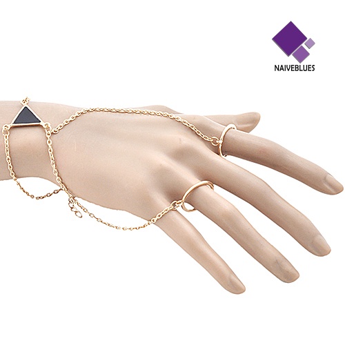 &lt; Naiveblues &gt; Wanita Fashion Stylish Punk Golden Tone Alloy Rantai Kaitan Jari Cincin