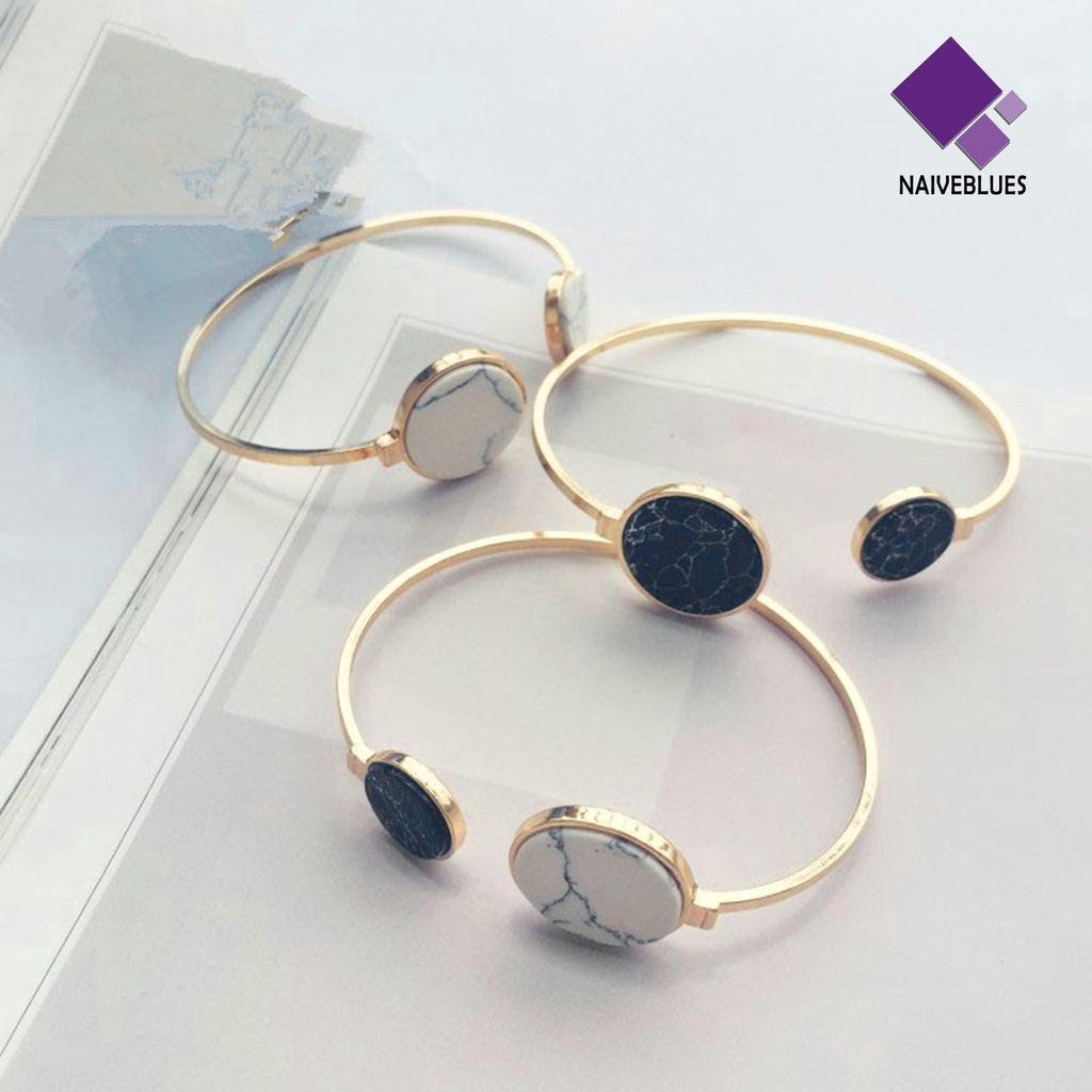 &lt; Naiveblues &gt; Gelang Wanita Tekstur Marmer Adjustable Open Cuff Bangle Bracelet Untuk Pesta