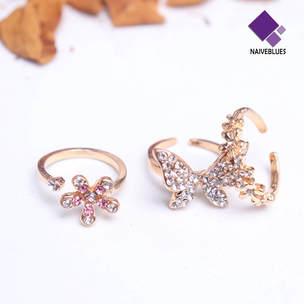 &lt; Naiveblues &gt; Cincin Jari Bentuk Indah Bahan Alloy Tahan Karat Wanita Berkilau Kupu-Kupu Perhiasan Pernikahan Lady