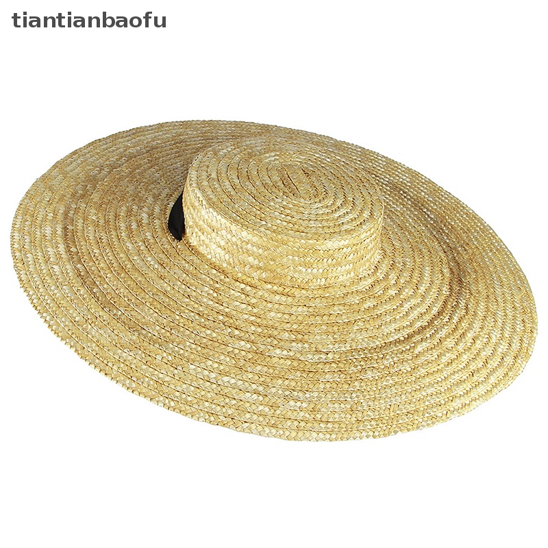 [tiantianbaofu] Wide Brim Straw Hat Untuk Wanita Pita Panjang Ladies Beach Hat Summer Sun Visor Cap Butik