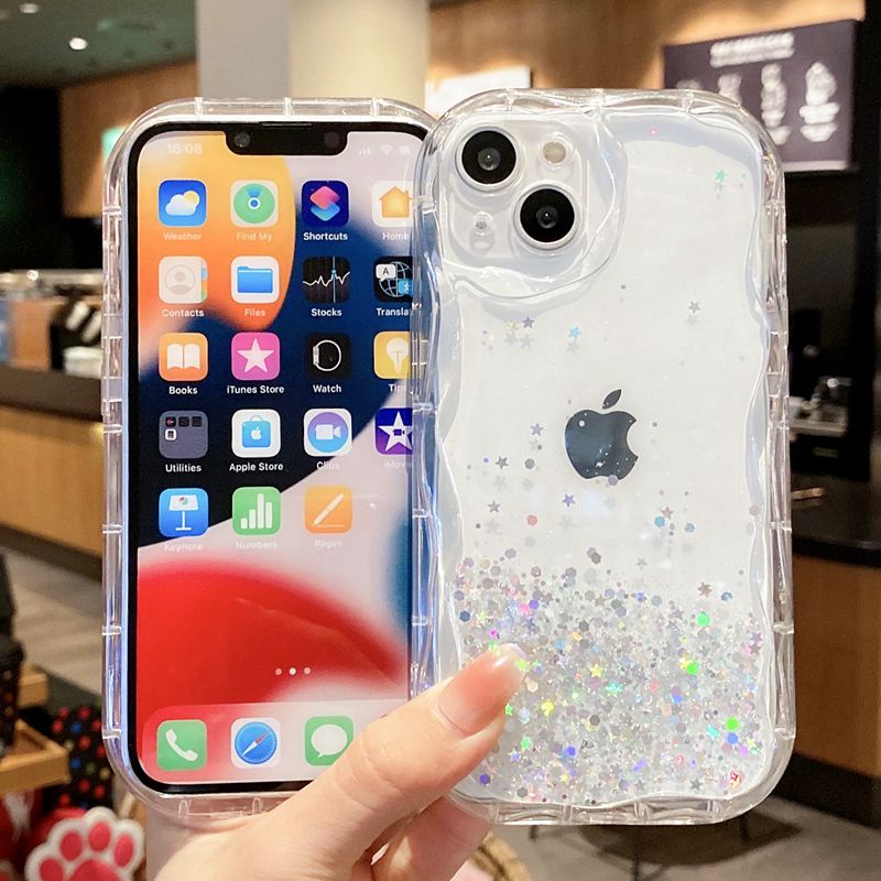 【Cream Edge】 Sparkly Glittering resin silver foil Silicone Soft Case for IPhone 7 8 Plus X XS XR XS Max 11 13 12 14 PRO Max 14 Plus SE 2020 2022 Clear Phone Case for Girl Women Gift