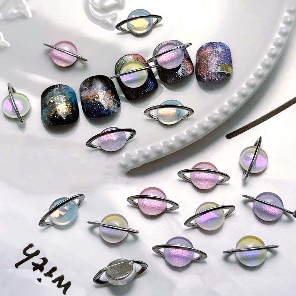 Agustinina Planet Kuku Berlian Imitasi 5 Pcs Fashion Cosmic Saturn Manicure Aksesoris Jepang Nail Art Alloy 3D Nail Art Drills