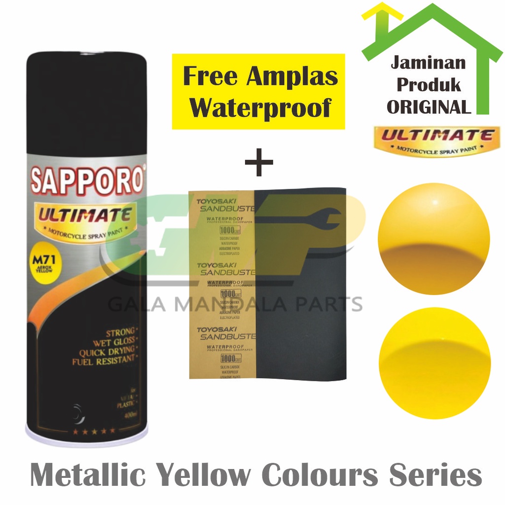 

SAPPORO Ultimate Metallic Yellow Series Cat Semprot Pilox M71 80 Aerosol Paint