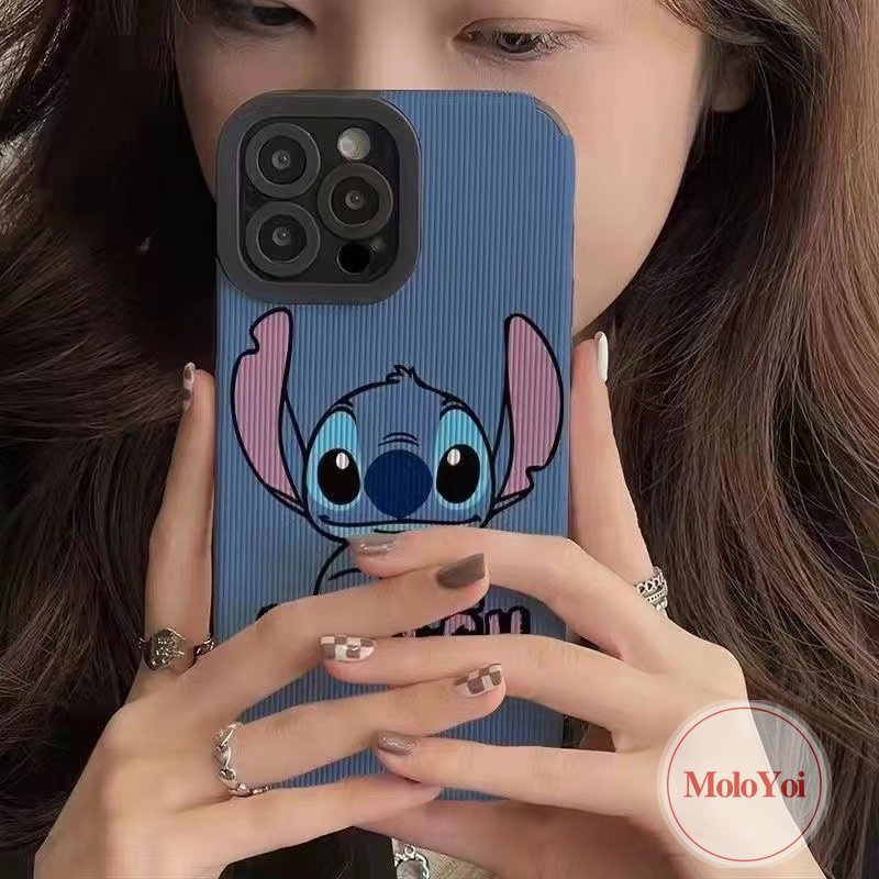 Casing Ponsel Tekstur Kulit Mewah Kompatibel Untuk IPhone 11 Pro Max8 7 Plus13 11 14 12 Pro MAX XR XS X MAX 7Plus Kartun Lucu Disney Stitch Lembut Tpu Shockproof Cover