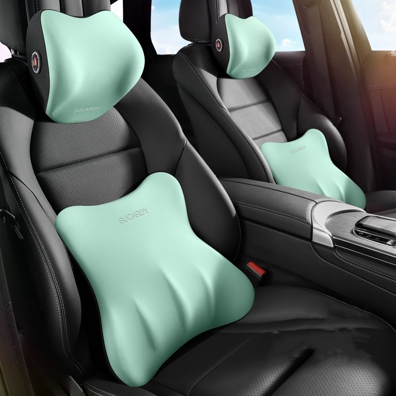 Car Lumbar Support Headrest Neck Pillow Support Universal Bantal Leher Empuk Cushion Car Memory Foam Bantal Lumbar Penyangga Punggung