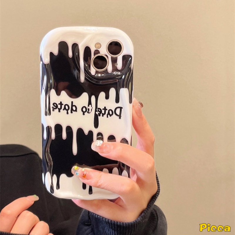 IPHONE Casing Tepi Melengkung Bergelombang Kreatif 3D Kompatibel Untuk Iphone7 8 6s 6 Plus 11 14 12 13 Pro Max XR X XS Max SE 2020 Trendy Pribadi Huruf Inggris Es Krim Shockproof Glossy Soft Cover