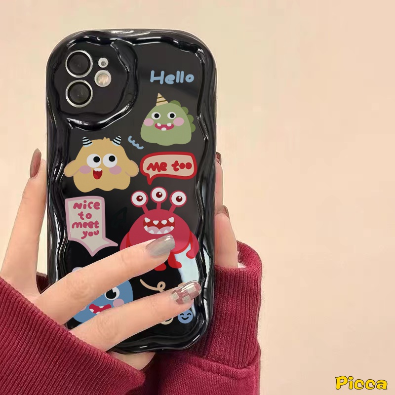 IPHONE Kartun Monster Kecil Lucu Badut Lucu Glossy Case Kompatibel Untuk Iphone11 14 12 13 Pro Max XR X7 8 6s 6 Plus XS Max SE 2020 Kreatif 3D Wavy Curved Edge Lembut Shockproof Cover