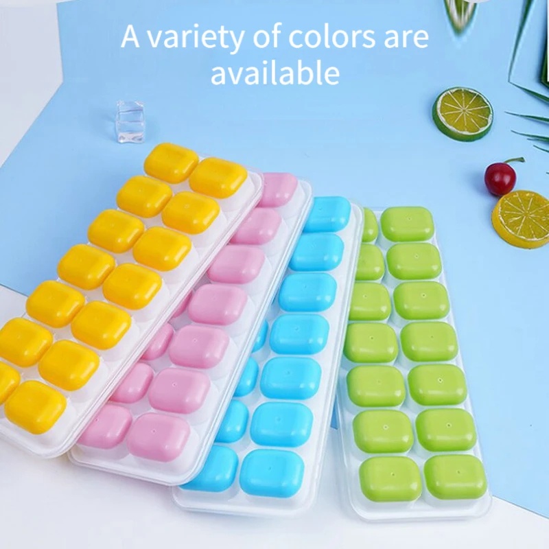 [Unggulan] 14kisi Cetakan Ice Tray Silikon Kisi Es Dengan Tutup Alas Lembut Bentuk Es Batu Aksesoris Dapur Alat Kotak Es Batu Buatan Sendiri Cetakan Es Loli DIY Mudah Demoulding Es Kotak