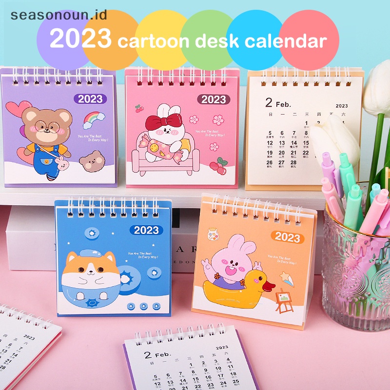 Seasonoun 2023tahun Kelinci Kartun Lucu Kalender Meja Kalender Harian Jadwal Mingguan Planner Agenda Organizer Alat Tulis Halaman Putar Kalender Abadi.