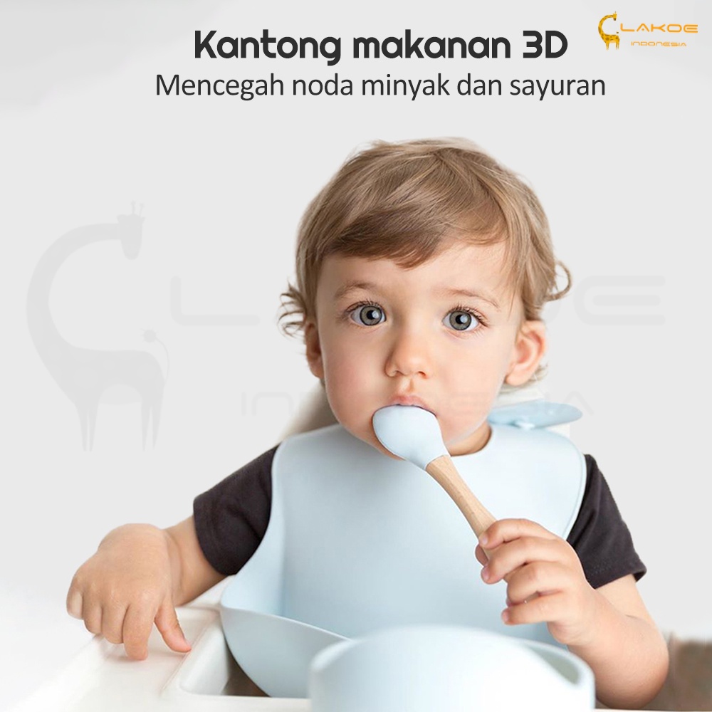 Lakoe 3pcs Premium Baby Bibs Silikon BPA Free/Mpasi Celemek Makan Bayi/Feeding Silicone Slabber Bib/Tableware Silikon Anak Mangkok Silicone