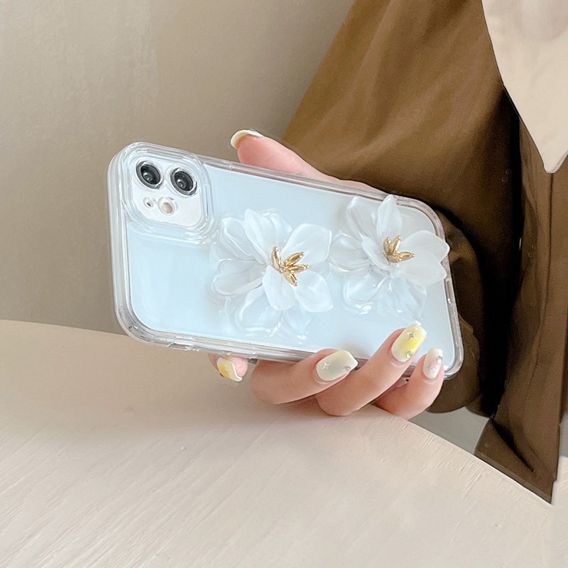 【Crystal resin】3D Transparent Clear Flowers Pretty Soft Case IPhone 7 8 Plus XR XS Max 11 12 13 14 Pro Max 14 Plus for Women Girl Gift