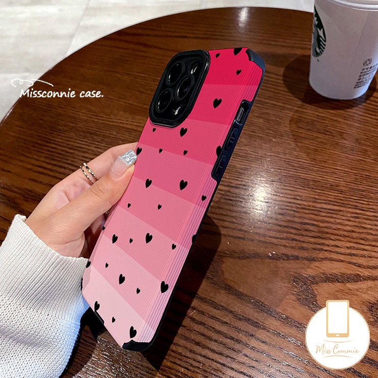 IPHONE Casing Ponsel Tekstur Kulit Warna Gradasi Mewah Untuk Iphone11 12 14 13 Pro Max X7 8 Plus XR XS Max 7Plus Cinta Sederhana Hati Shockproof Silikon Lembut Tpu Cover