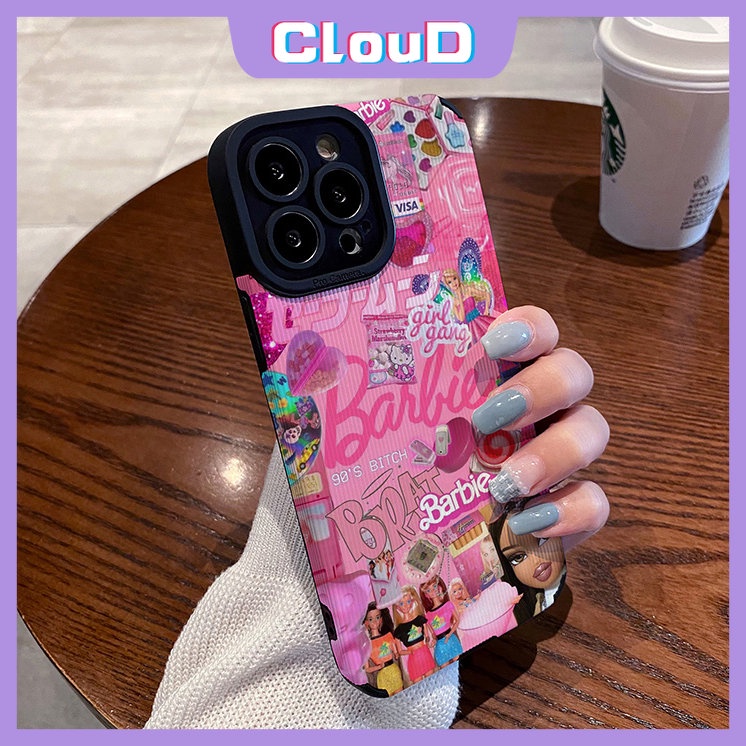 IPHONE Casing Kompatibel Untuk Iphone7 8 Plus XR 14 11 13 12 Pro Max 7Plus X XS Max Kartun Lucu Pretty Princess Barbie Mewah Tekstur Kulit Shockproof Silicone Soft Case