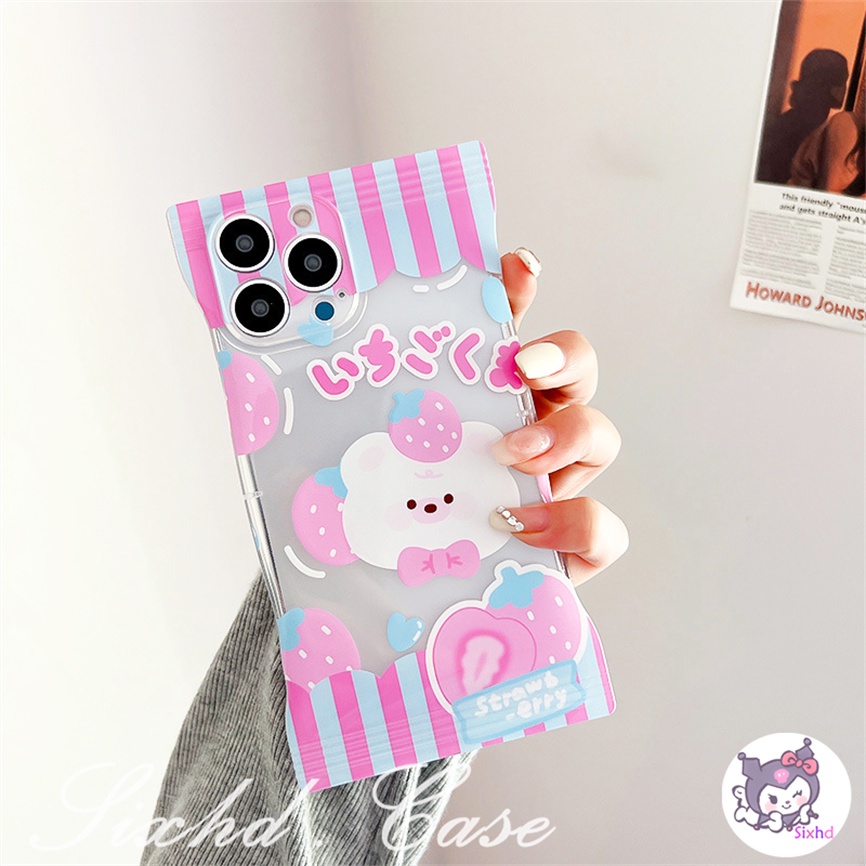 Redmi 12C 10C 10A 10 Note 12 11 11s 10s 10 9 8Pro 9T 9C 9A 9 Xiaomi 12 Lite 11Lite 12T 11T 10T Poco M3 X4Pro Cute Strawberry White Bear Snack Bag Handphone Soft Case XJJJJ