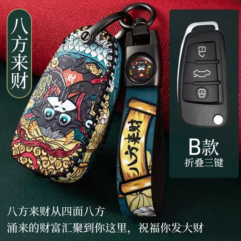 Leather Case Kunci Remote Mobil Cover Holder Gantungan Kunci Ring Untuk Audi A6 A7 A8 Q8 E-tron C8 D5 2019 2020 2021 Key Protect