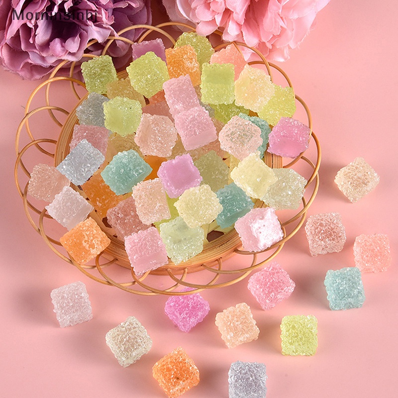 Mornin 10pcs Mini Luminous Colorful Square Sugar Food Game Flatback Resin Cabochons DIY id