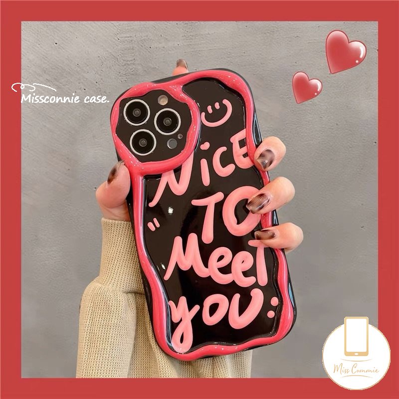 Casing 3D Wavy Curved Edge Glossy Untuk Redmi 10C 10 9A A2 10A A1 9 9T 9C NFC POCO M3 Redmi Note9 8 11 11s 10S 10 10Pro Max Ins Fashion Smile Art Letter Soft Tpu Shockrpoof Cover