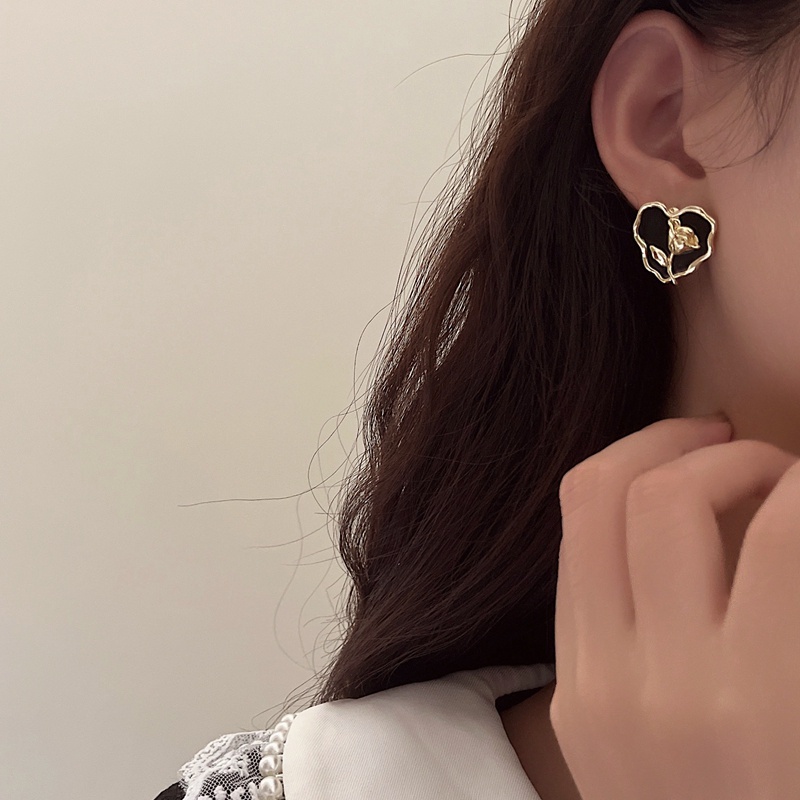 Super Peri Prancis Retro Hati Tulip Anting Telinga Studs Untuk Aksesori Busana Gadis Manis